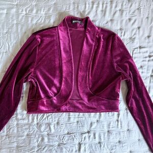 Allegra K Burgundy Velvet Long Sleeve Bolero Crop Jacket